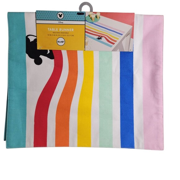 Disney Table Runner Rainbow Stripe Mickey Mouse Silhouette 100% Cotton 14"x48" - Picture 1 of 3